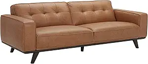 Rivet Bigelow Modern Leather Sofa Couch with Wood Base